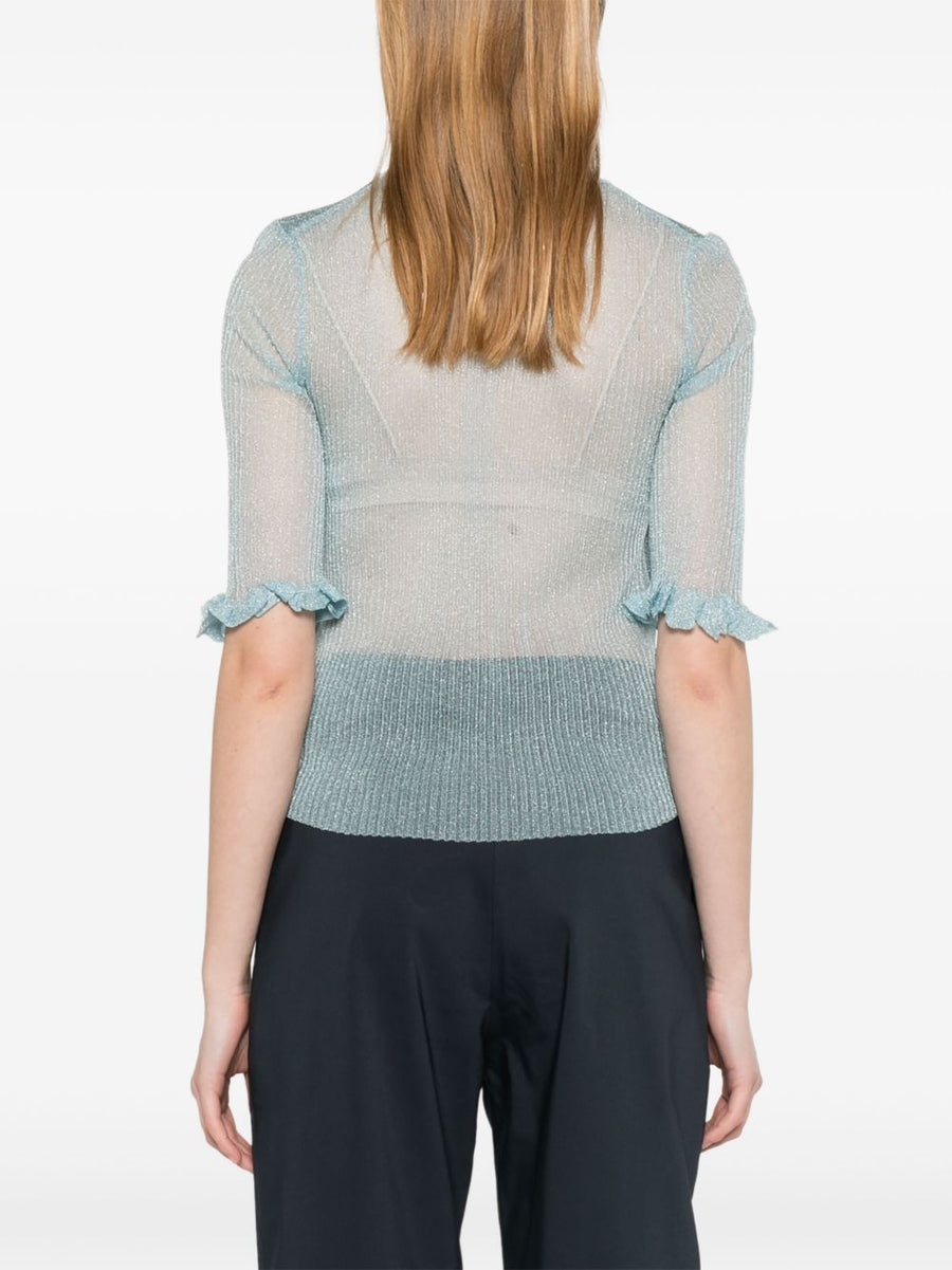 Ganni Bunny Detail Top Light Blue Eco Friendly Recycled Fibers Day To Night Versatile Top For Women