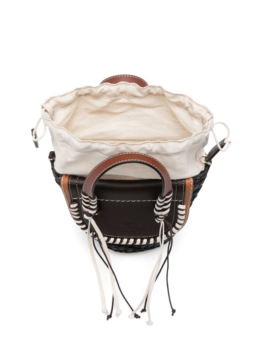 Cuba Lab Habanera Bucket Bag Calf Leather Raffia With Adjustable Detachable Strap For Women