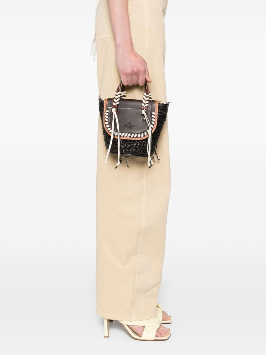 Cuba Lab Habanera Bucket Bag Calf Leather Raffia With Adjustable Detachable Strap For Women