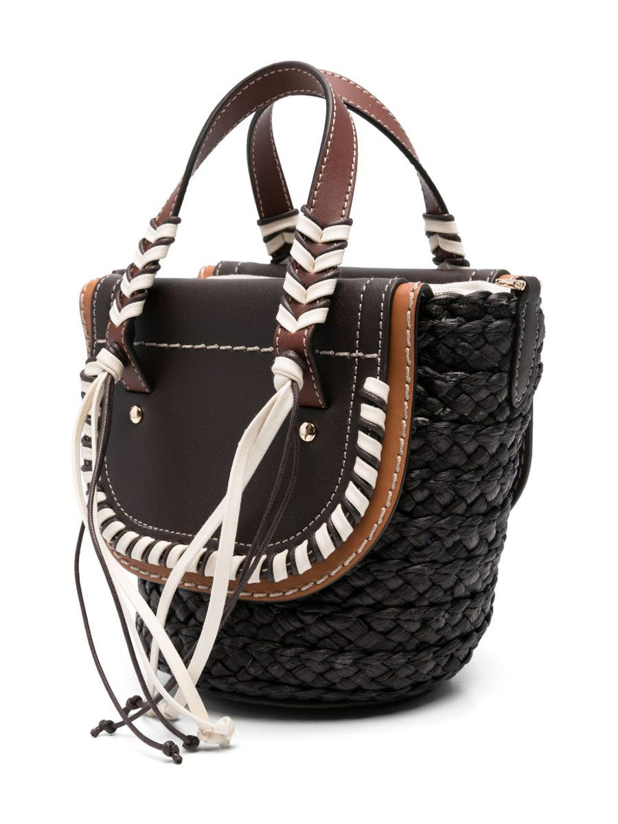Cuba Lab Habanera Bucket Bag Calf Leather Raffia With Adjustable Detachable Strap For Women