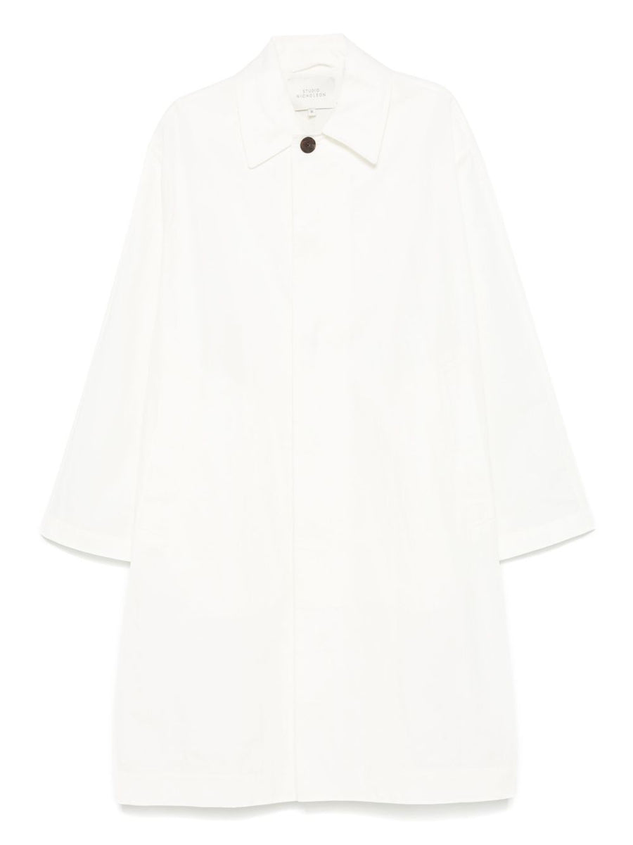 Studio Nicholson White Nylon Cotton Blend Coat For Women Minimalist Luxury Outerwear