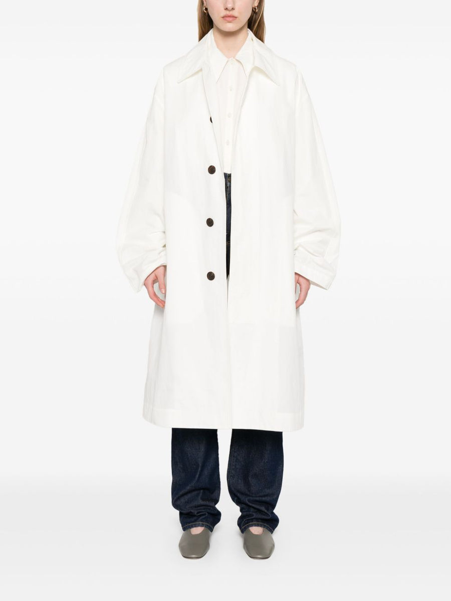 Studio Nicholson White Nylon Cotton Blend Coat For Women Minimalist Luxury Outerwear