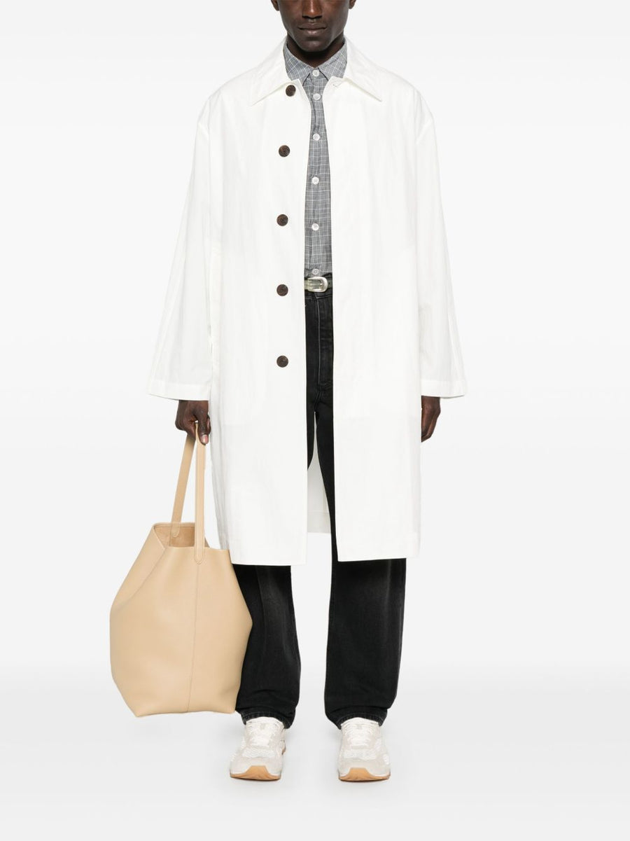 Studio Nicholson White Nylon Cotton Blend Coat For Women Minimalist Luxury Outerwear