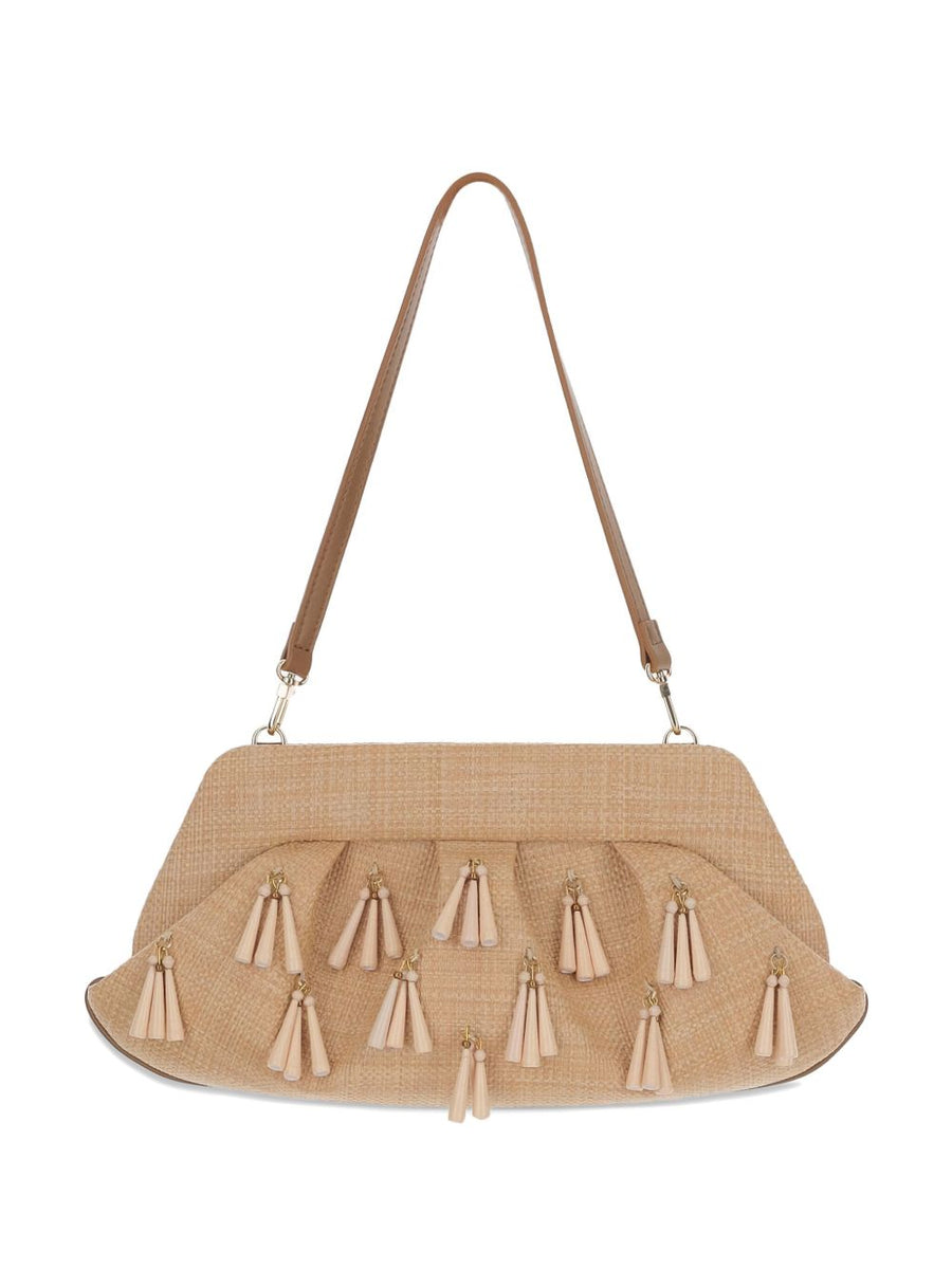 Themoire' Themoirè Emera Beaded Fringed Raffia Clutch Detachable Handle For Women Evening Party Bag