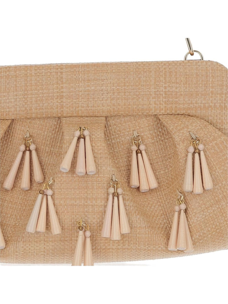 Themoire' Themoirè Emera Beaded Fringed Raffia Clutch Detachable Handle For Women Evening Party Bag