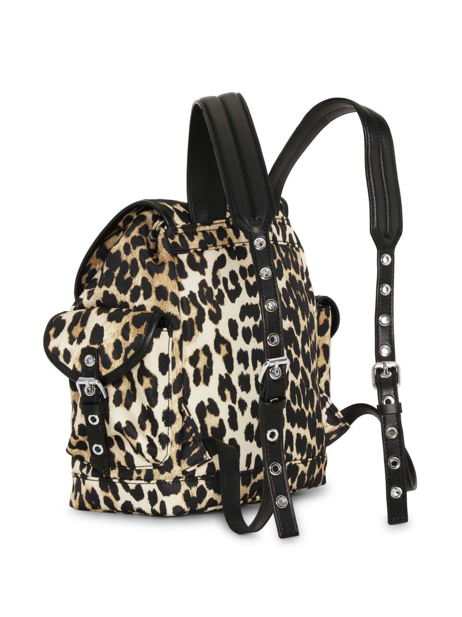Ganni Leopard Nylon Bucky Backpack for Women Compact Daily Carry Versatile Style