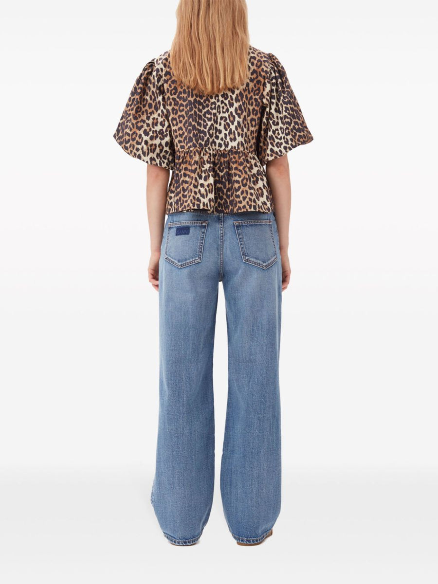 Ganni Conscious Criteria Organic Cotton Peplum Top Leopard Print Front Tie For Women Sustainable Chic