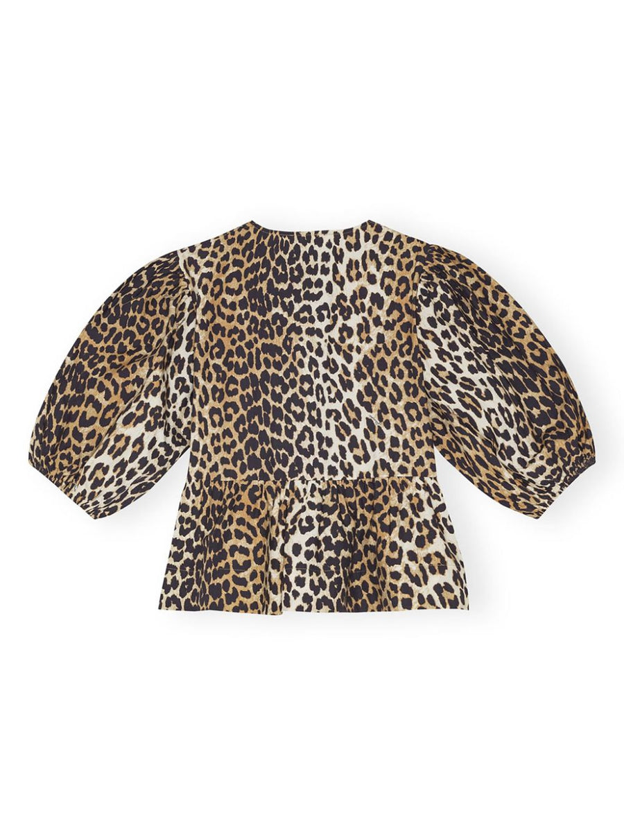 Ganni Conscious Criteria Organic Cotton Peplum Top Leopard Print Front Tie For Women Sustainable Chic