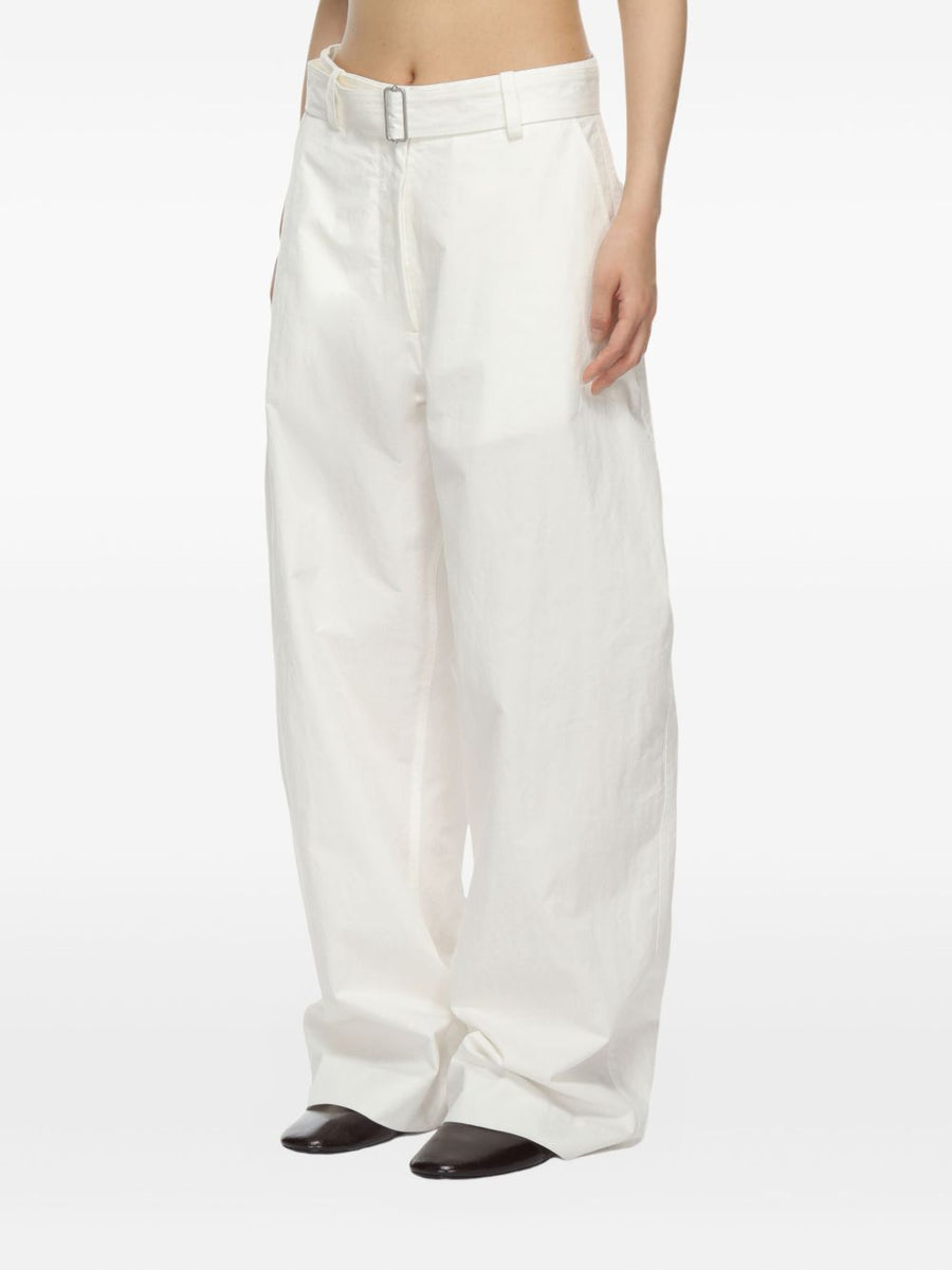Studio Nicholson Round Leg Cotton Trousers Premium White Cotton Nylon Blend with Detachable Belt for Women