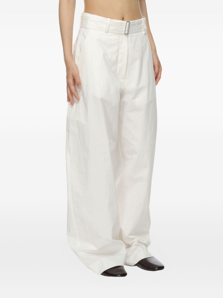 Studio Nicholson Round Leg Cotton Trousers Premium White Cotton Nylon Blend with Detachable Belt for Women