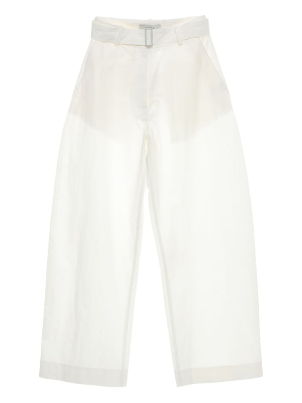 Studio Nicholson Round Leg Cotton Trousers Premium White Cotton Nylon Blend with Detachable Belt for Women