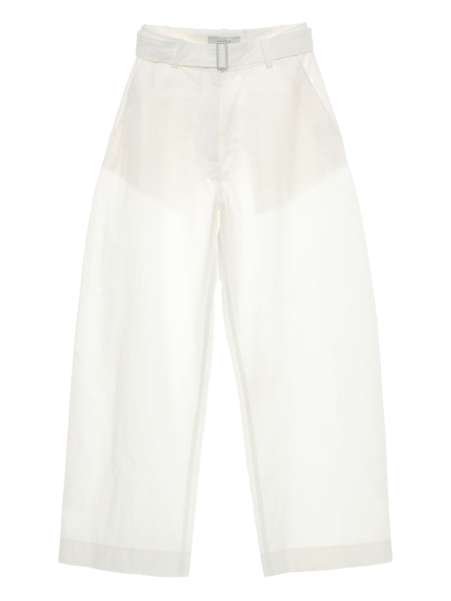 Studio Nicholson Round Leg Cotton Trousers Premium White Cotton Nylon Blend with Detachable Belt for Women