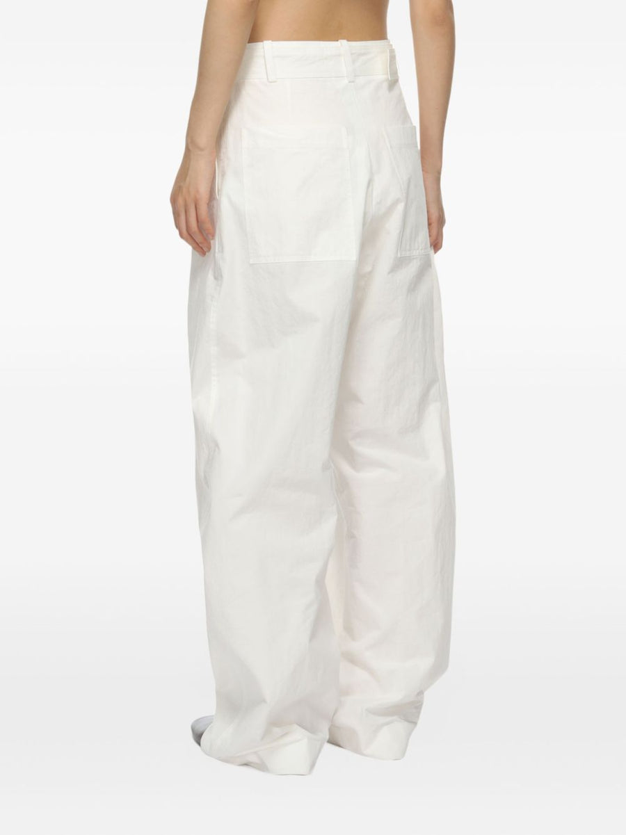 Studio Nicholson Round Leg Cotton Trousers Premium White Cotton Nylon Blend with Detachable Belt for Women
