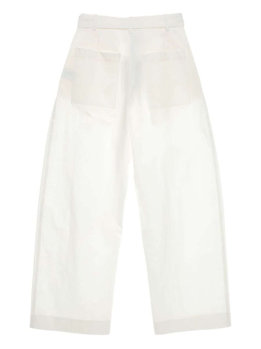Studio Nicholson Round Leg Cotton Trousers Premium White Cotton Nylon Blend with Detachable Belt for Women
