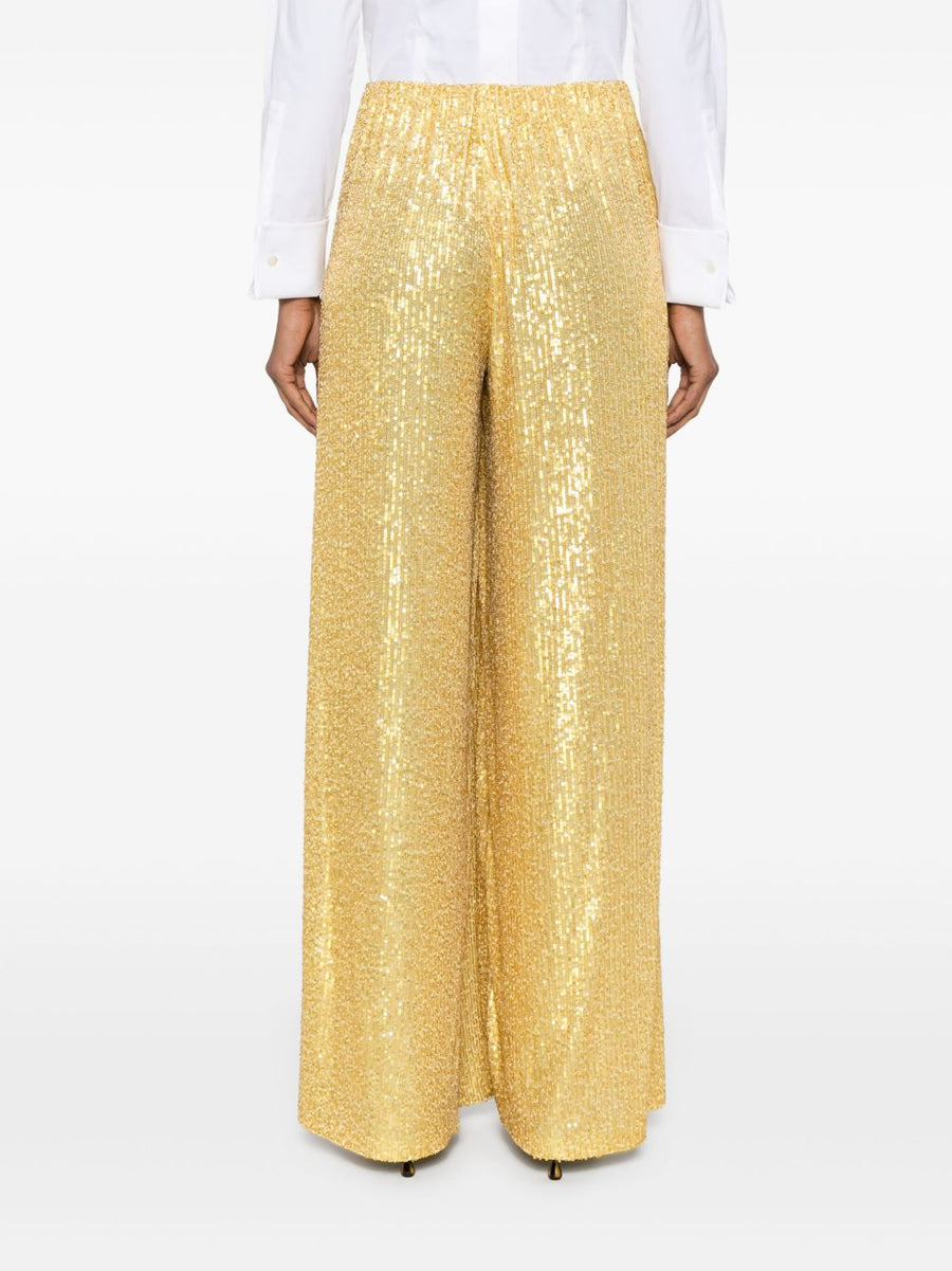 Norma Kamali Women's Wide Leg Trousers In Luxurious Yellow Gold With Concealed Zip And Two Side Pockets