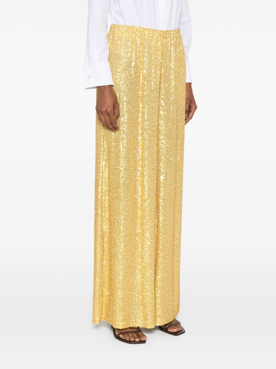 Norma Kamali Women's Wide Leg Trousers In Luxurious Yellow Gold With Concealed Zip And Two Side Pockets