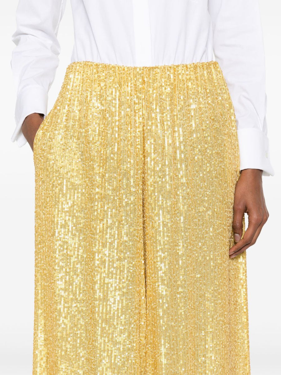 Norma Kamali Women's Wide Leg Trousers In Luxurious Yellow Gold With Concealed Zip And Two Side Pockets