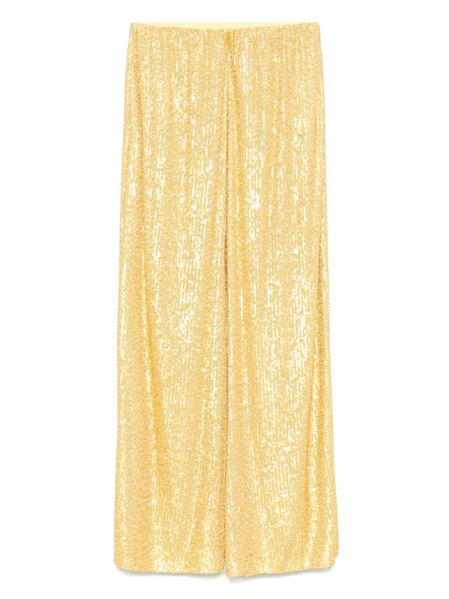 Norma Kamali Women's Wide Leg Trousers In Luxurious Yellow Gold With Concealed Zip And Two Side Pockets