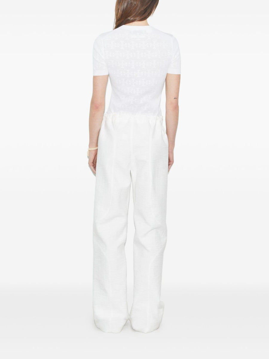 Tory Burch Monogram T Shirt For Women White Textured Viscose Blend Luxury Topwear
