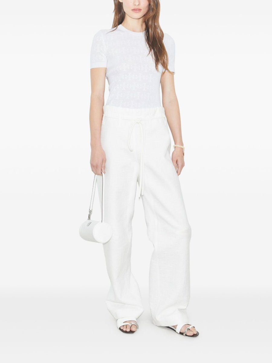 Tory Burch Monogram T Shirt For Women White Textured Viscose Blend Luxury Topwear