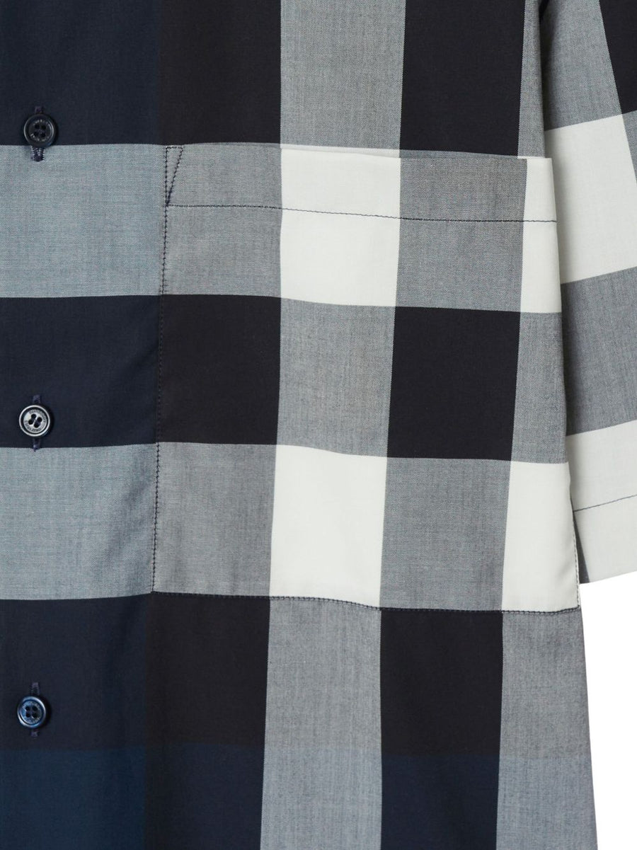 Burberry Somerton Checked Shirt For Men Navy Multicolor Stretch Cotton Regular Fit Heritage Craftsmanship