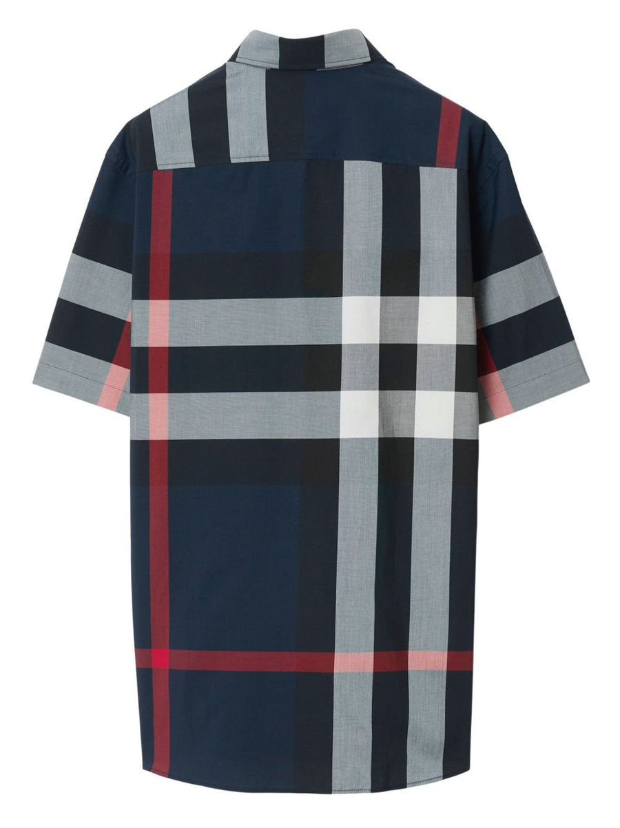 Burberry Somerton Checked Shirt For Men Navy Multicolor Stretch Cotton Regular Fit Heritage Craftsmanship