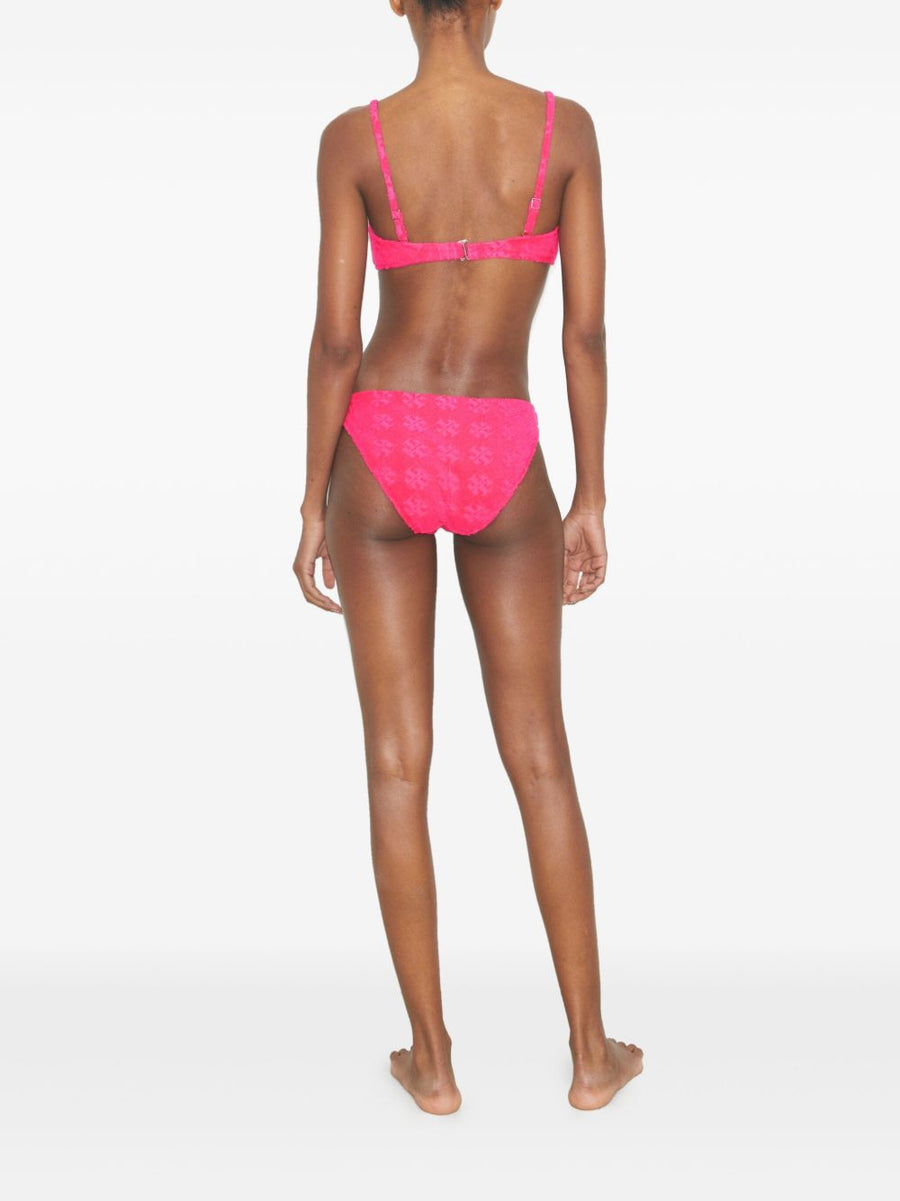 Tory Burch Women's Bikini Top Allover Logo Fuchsia V-Neck With Adjustable Straps
