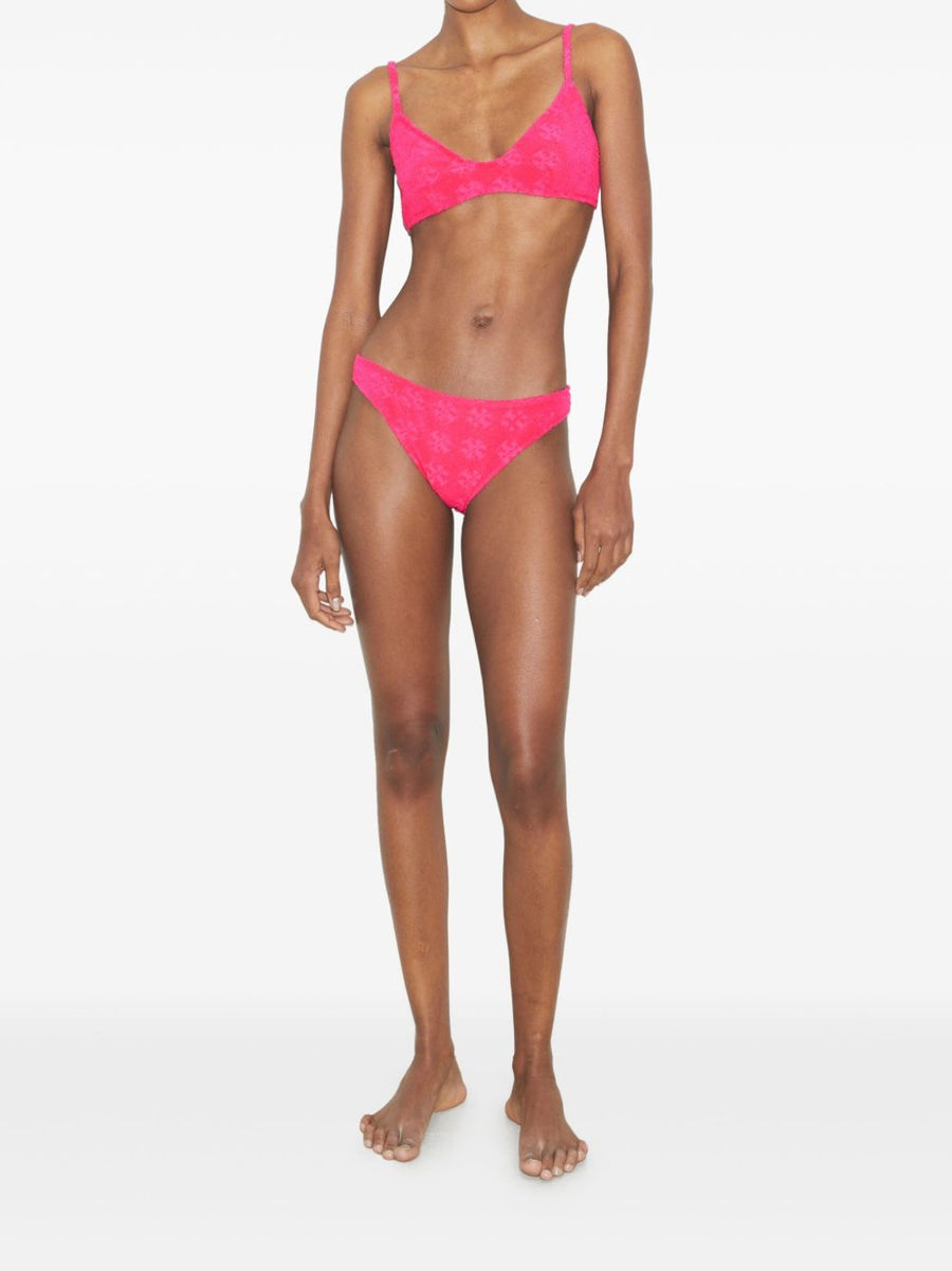 Tory Burch Women's Bikini Top Allover Logo Fuchsia V-Neck With Adjustable Straps