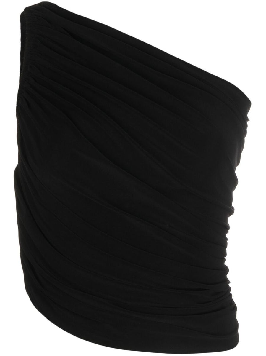 Norma Kamali Diana One-Shoulder Top With Ruched Jersey Knit Silhouette Black For Women Luxe Statement