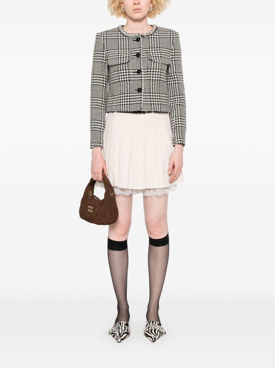 Self Portrait Houndstooth Cropped Jacket Crystal Embellishment For Women Day To Night Wear