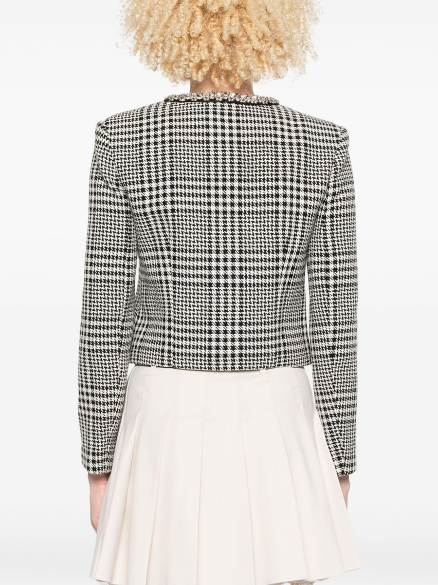 Self Portrait Houndstooth Cropped Jacket Crystal Embellishment For Women Day To Night Wear