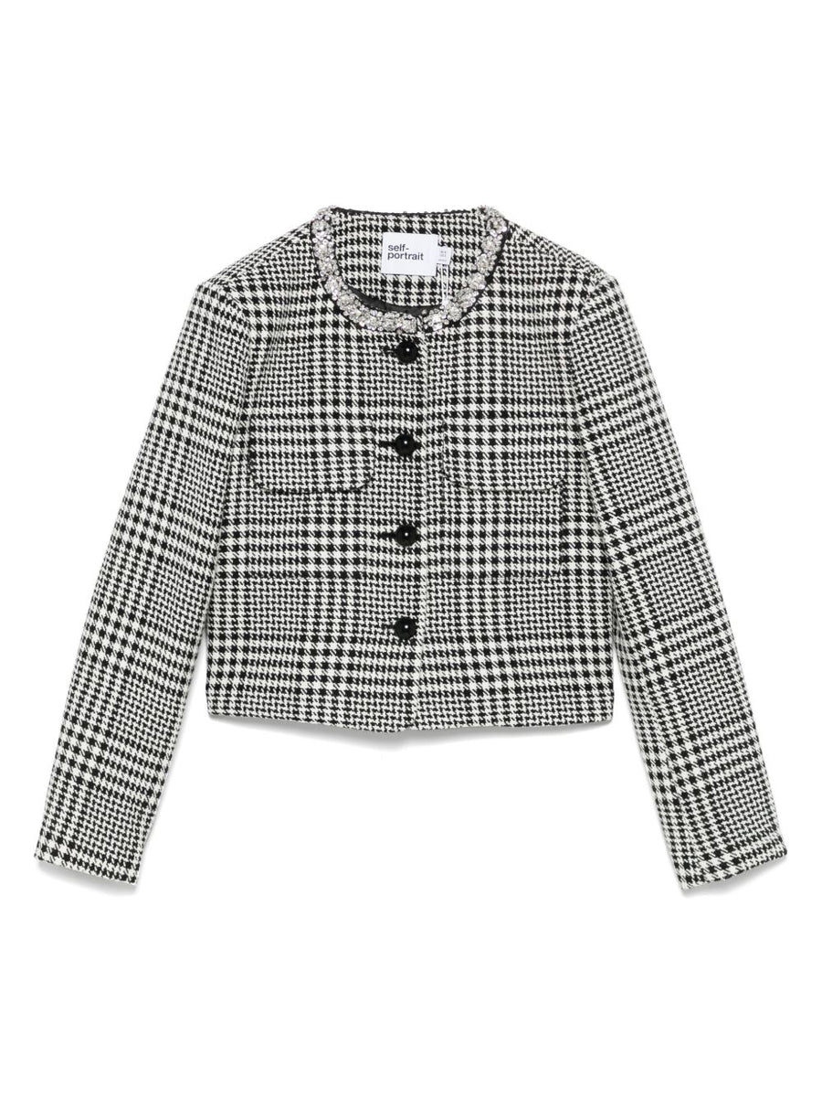 Self Portrait Houndstooth Cropped Jacket Crystal Embellishment For Women Day To Night Wear