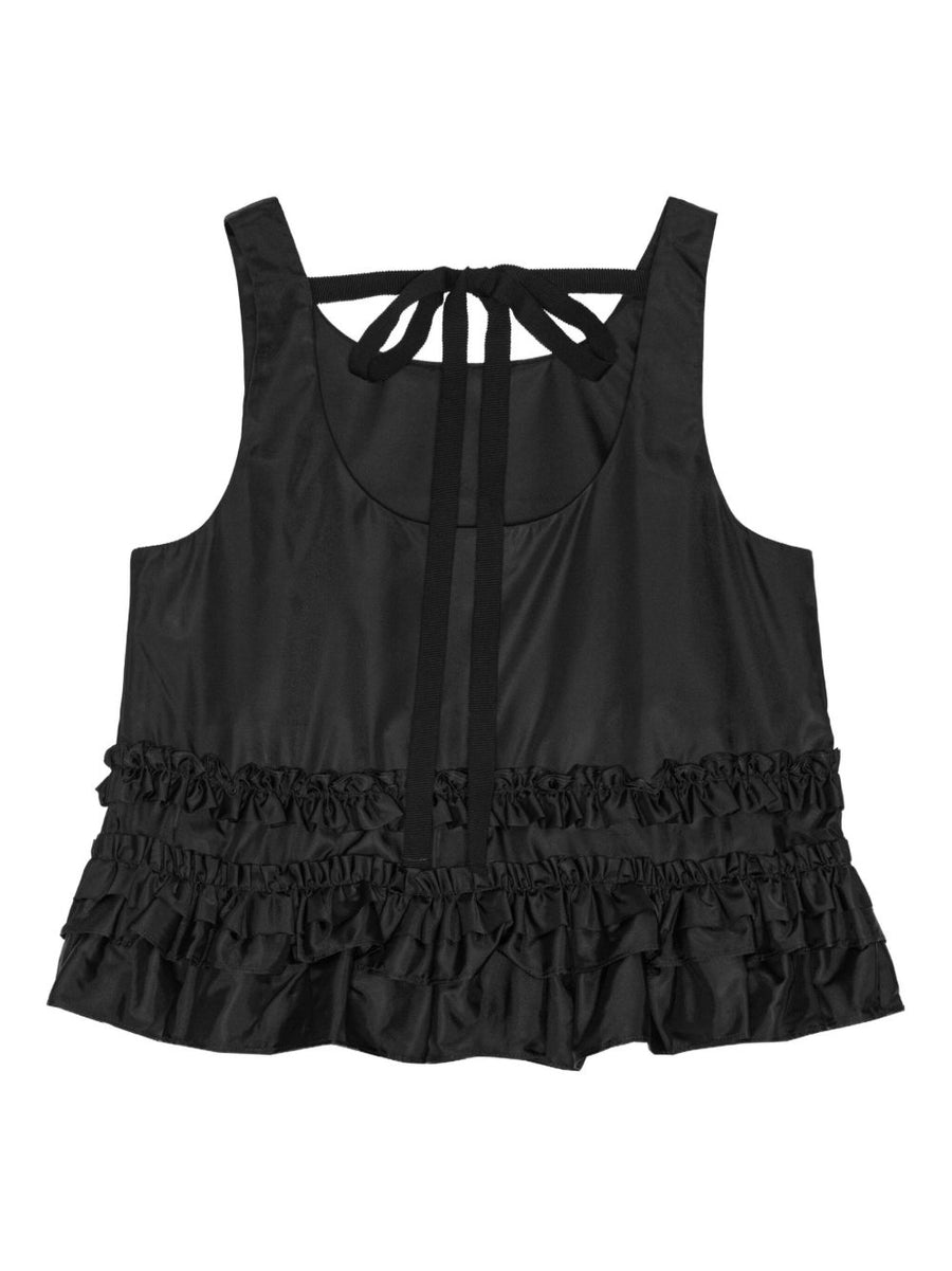 Ganni Nylon Tank Top for Women with Ruffle Hem Rear Tie Scoop Back Chic Versatile Layering Top