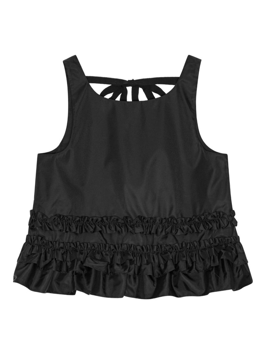 Ganni Nylon Tank Top for Women with Ruffle Hem Rear Tie Scoop Back Chic Versatile Layering Top
