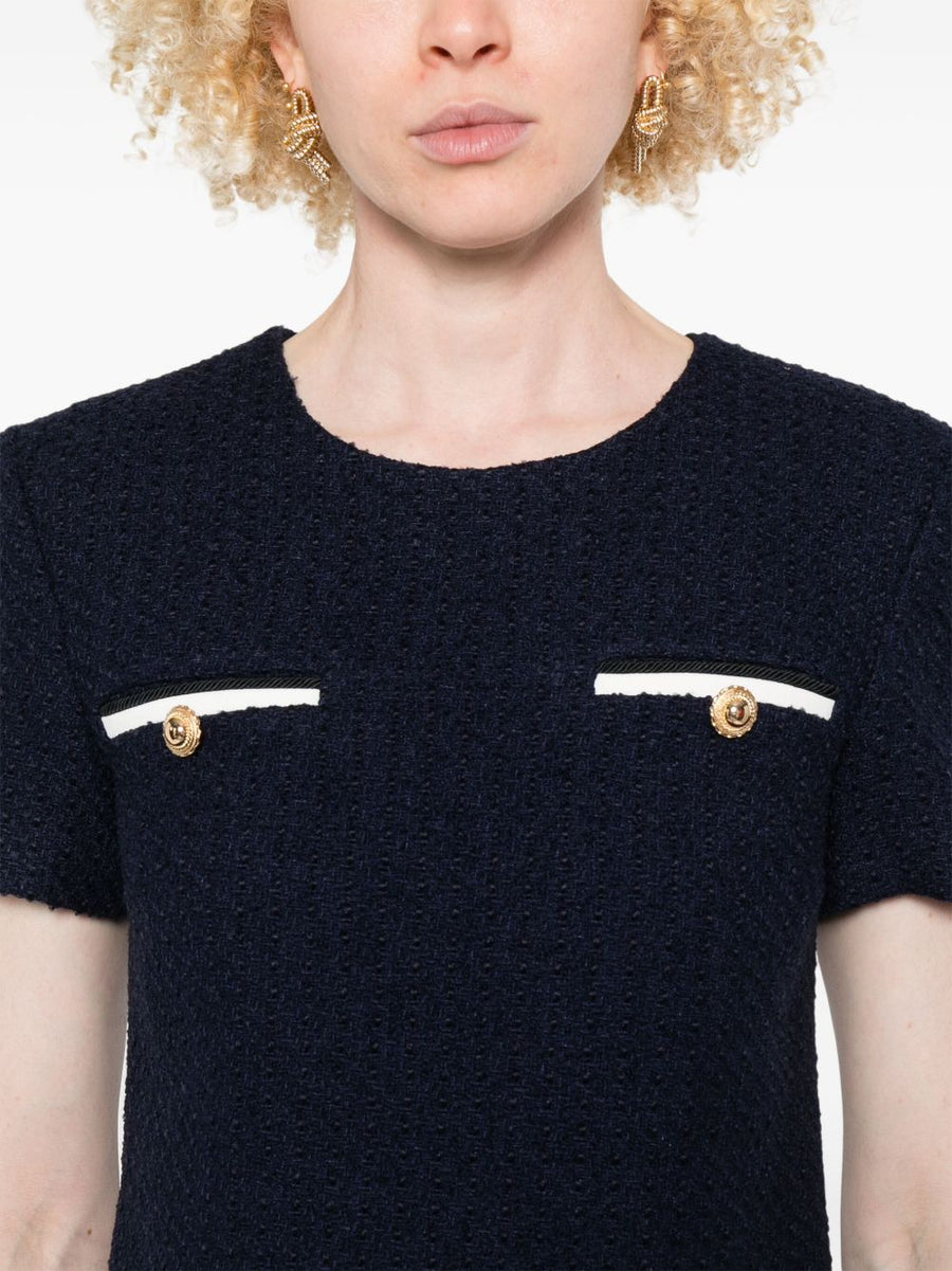 Self-Portrait Navy Boucle Belted Mini Dress For Women Polished Day-To-Evening Styling Chic