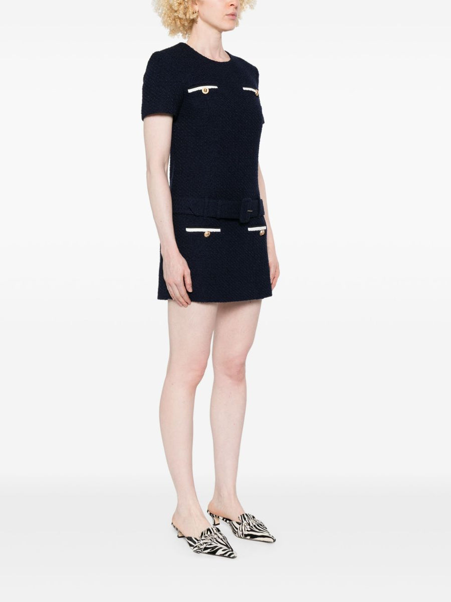 Self-Portrait Navy Boucle Belted Mini Dress For Women Polished Day-To-Evening Styling Chic