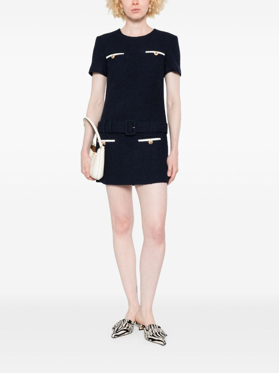 Self-Portrait Navy Boucle Belted Mini Dress For Women Polished Day-To-Evening Styling Chic
