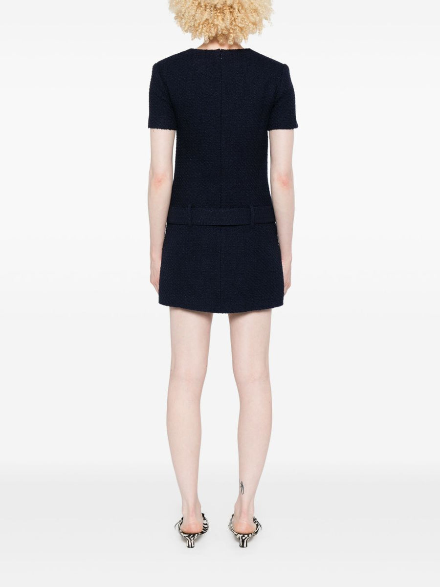 Self-Portrait Navy Boucle Belted Mini Dress For Women Polished Day-To-Evening Styling Chic