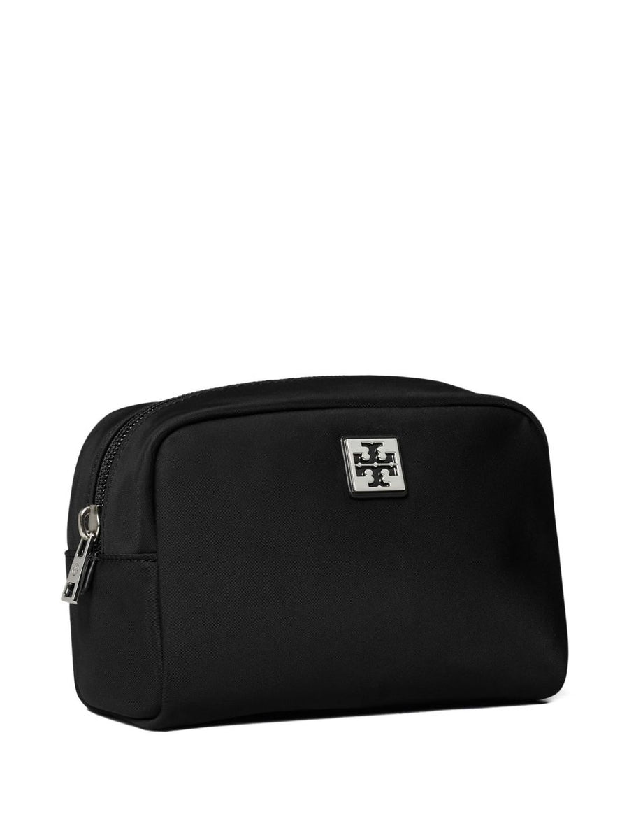 Tory Burch Virginia Beauty Case Compact Black Nylon Cosmetic Bag For On-The-Go Women