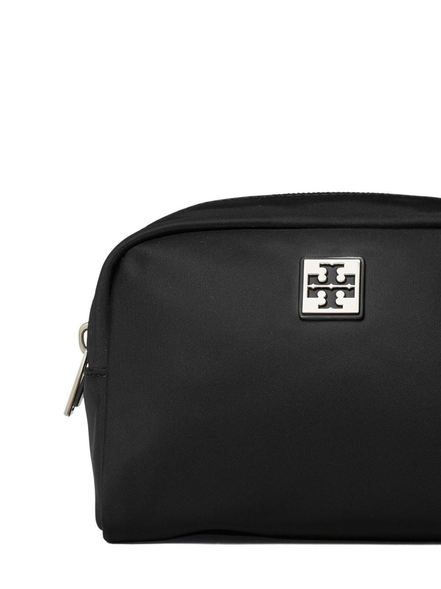 Tory Burch Virginia Beauty Case Compact Black Nylon Cosmetic Bag For On-The-Go Women