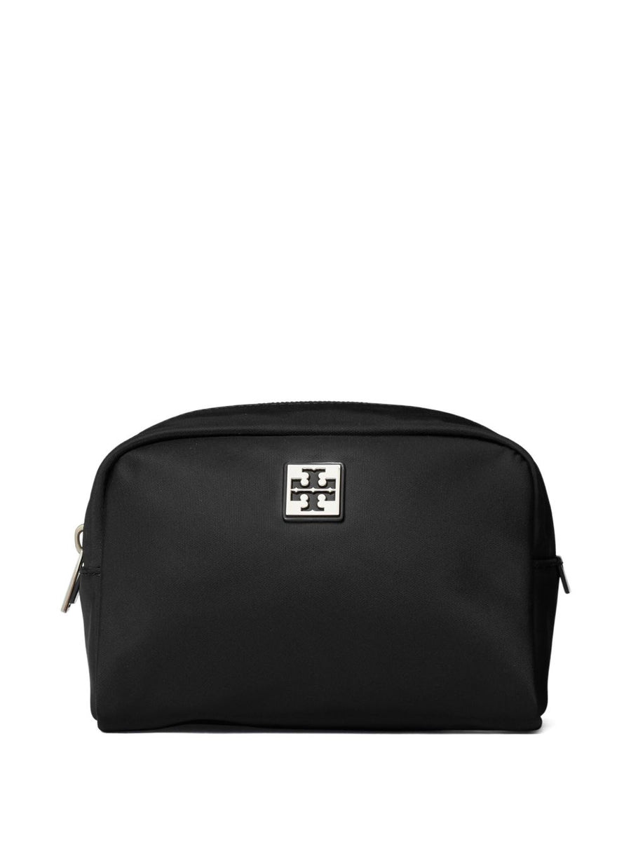 Tory Burch Virginia Beauty Case Compact Black Nylon Cosmetic Bag For On-The-Go Women
