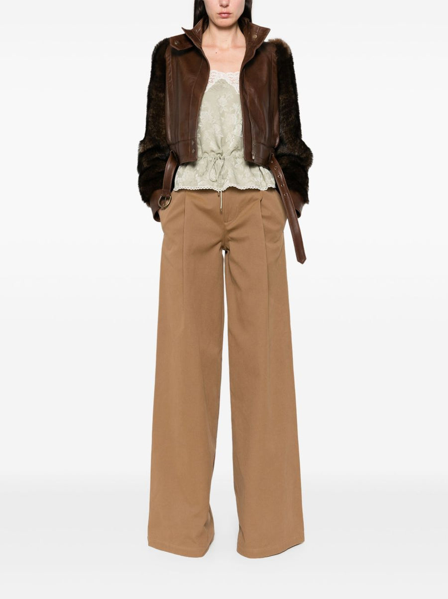 Chloé Cotton Wide Leg Trousers For Women Caramel Brown Front Button Zip Pockets Timeless Luxury