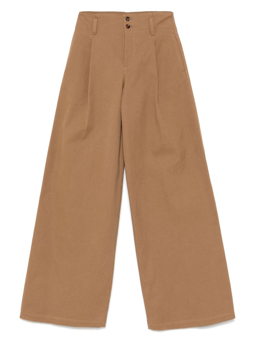 Chloé Cotton Wide Leg Trousers For Women Caramel Brown Front Button Zip Pockets Timeless Luxury