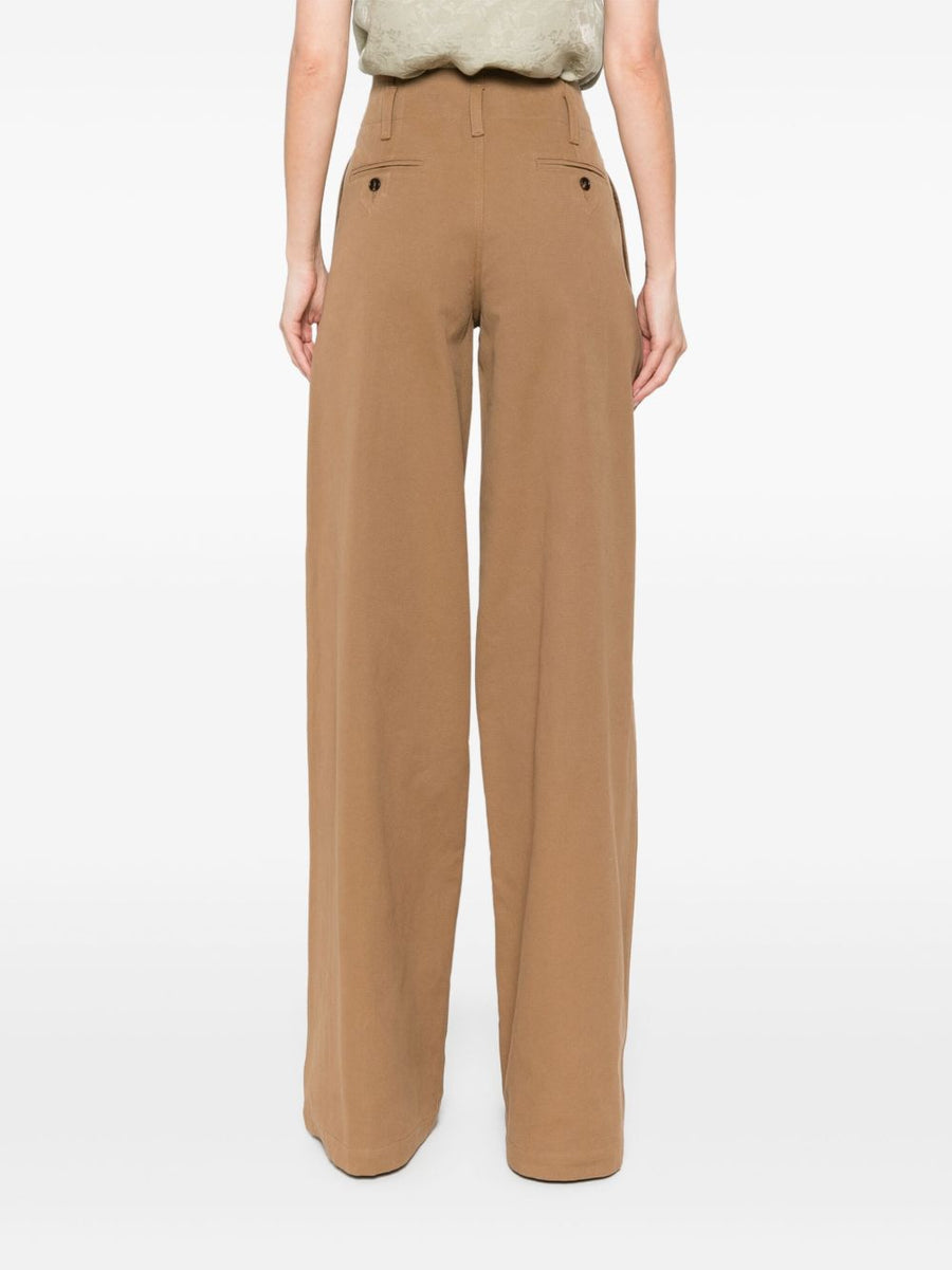 Chloé Cotton Wide Leg Trousers For Women Caramel Brown Front Button Zip Pockets Timeless Luxury