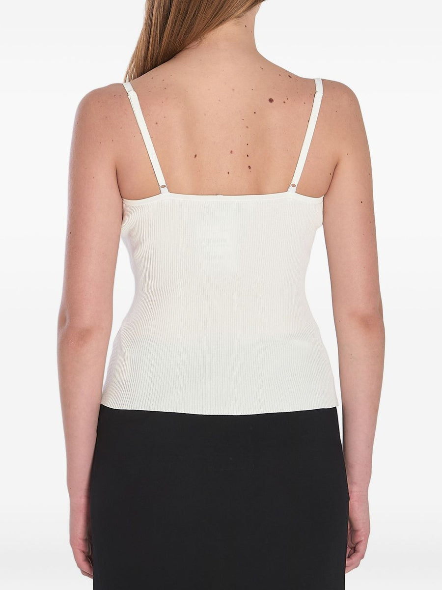Self-Portrait White Lace V-Neck Tank Top With Front Button Placket For Women Versatile Layering