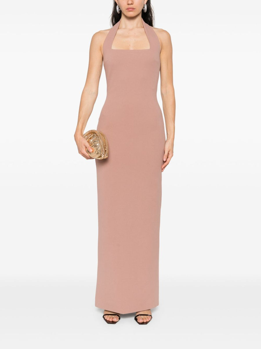 Solace London Ilona Maxi Dress Halterneck Beige Luxury Floor Length Eveningwear For Women