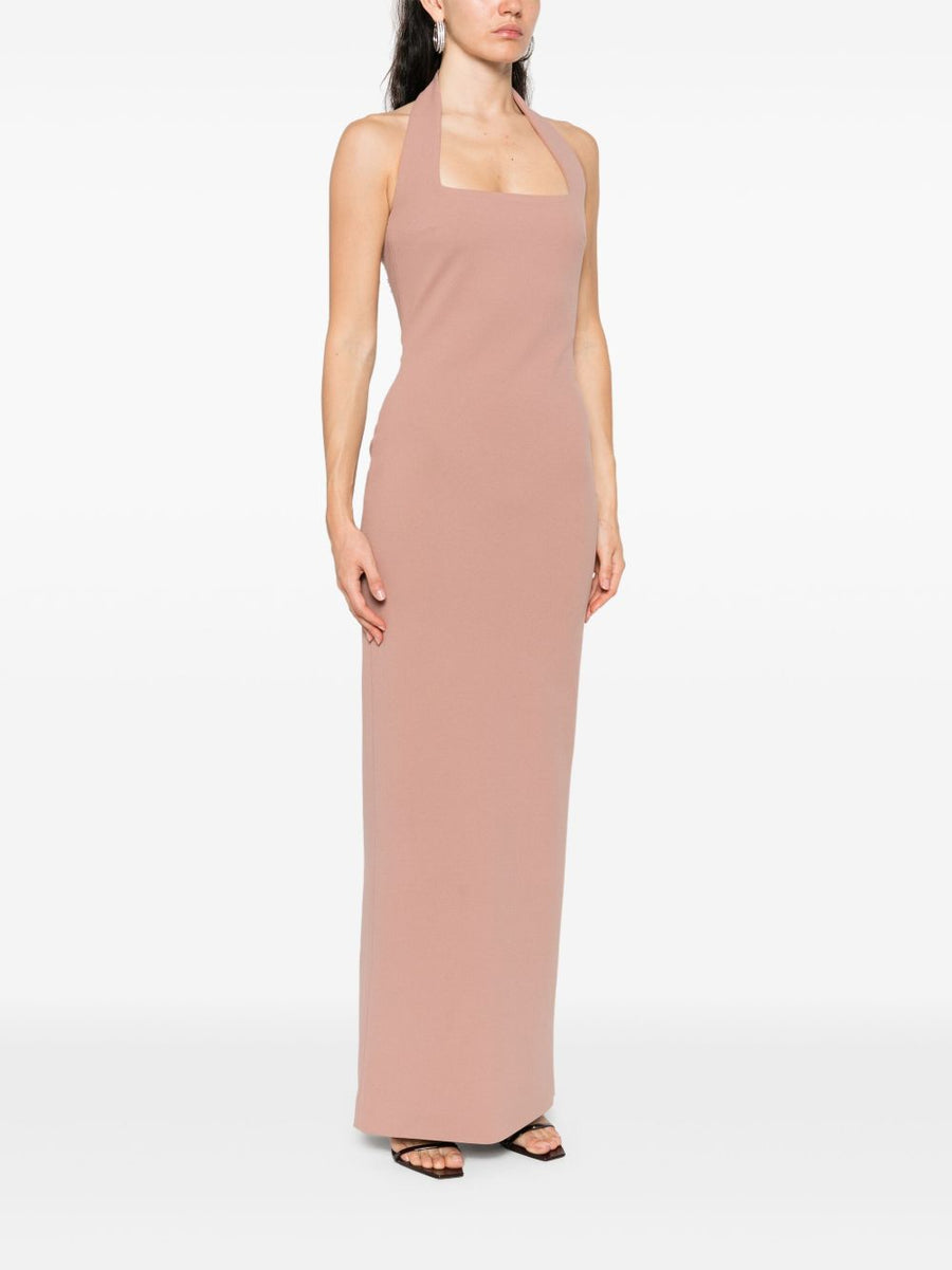 Solace London Ilona Maxi Dress Halterneck Beige Luxury Floor Length Eveningwear For Women