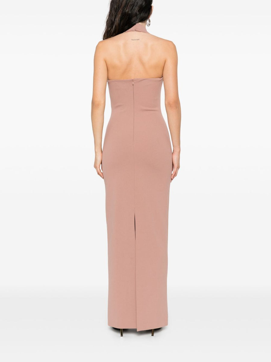 Solace London Ilona Maxi Dress Halterneck Beige Luxury Floor Length Eveningwear For Women