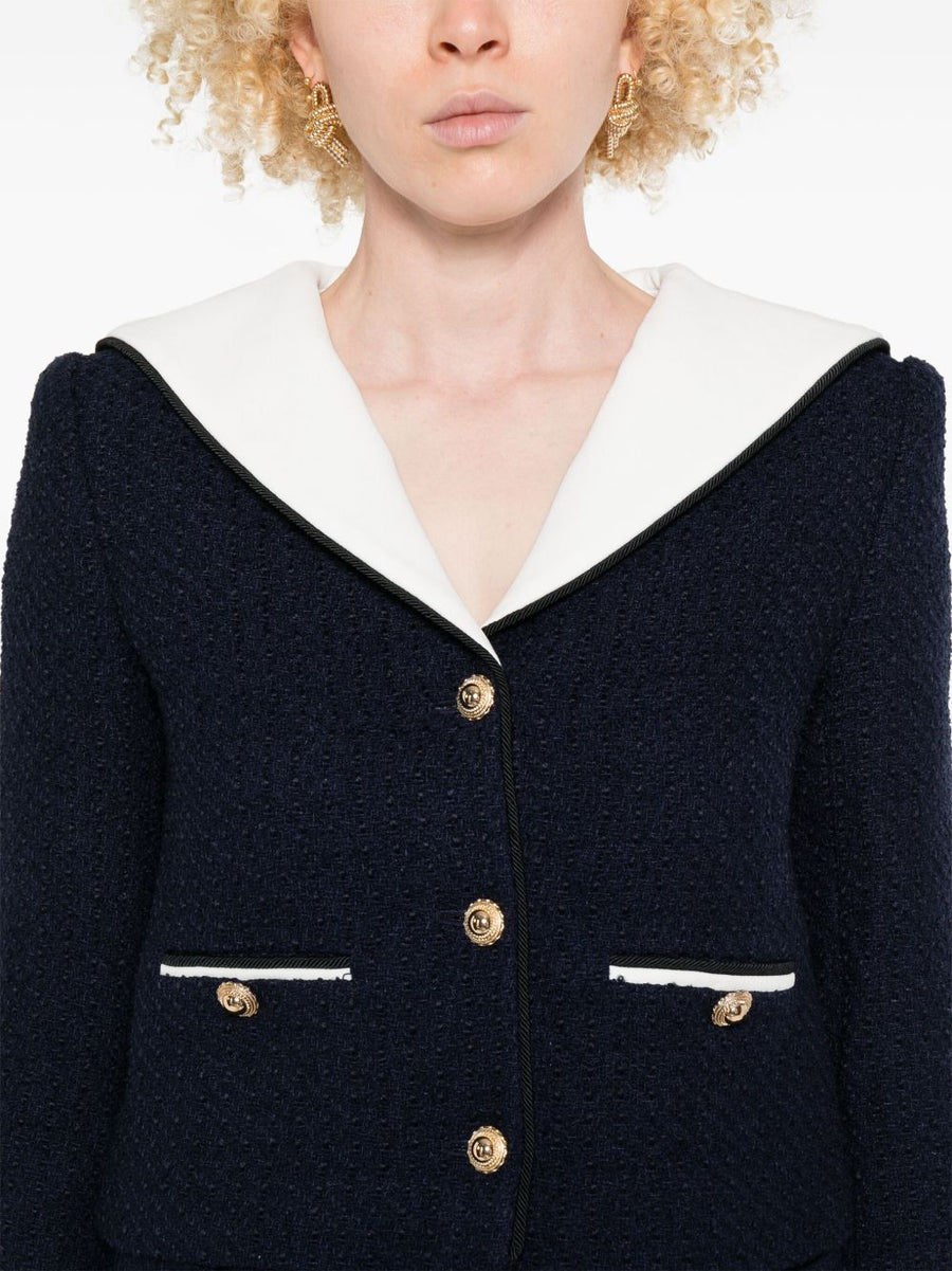 Self-Portrait Bouclé Cropped Jacket For Women Luxurious Textured Tailored Layer Versatile Day To Night