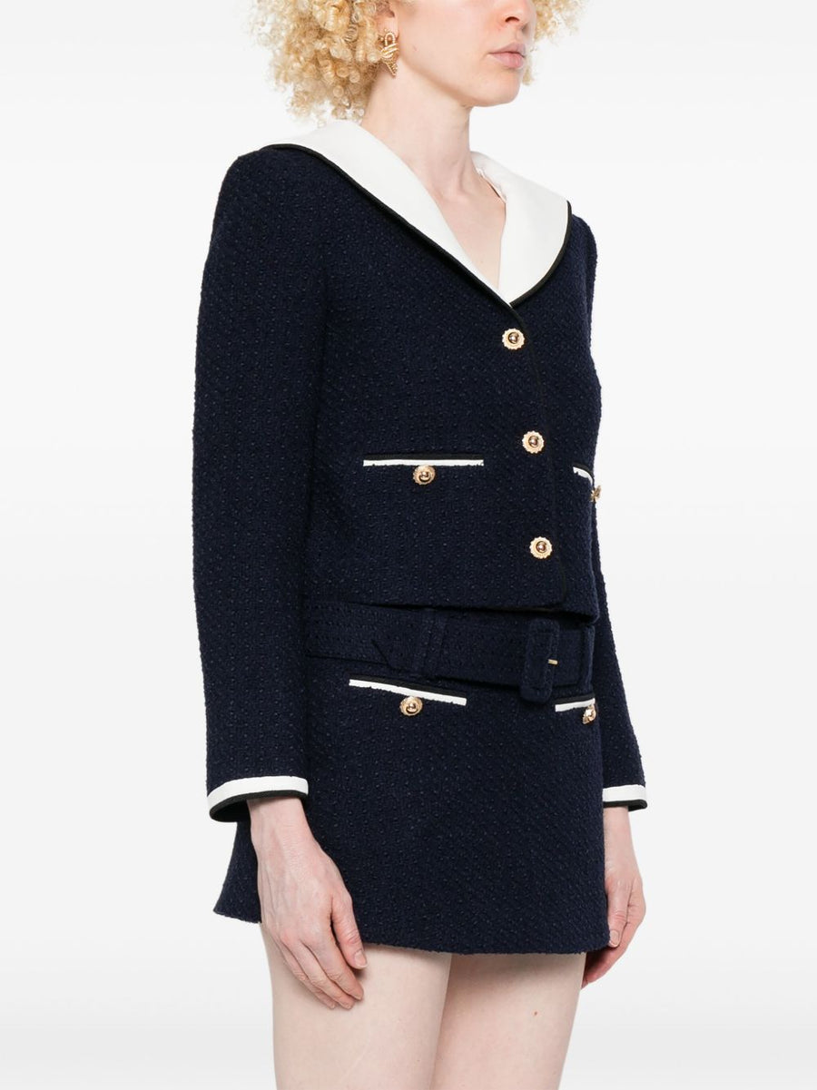 Self-Portrait Bouclé Cropped Jacket For Women Luxurious Textured Tailored Layer Versatile Day To Night